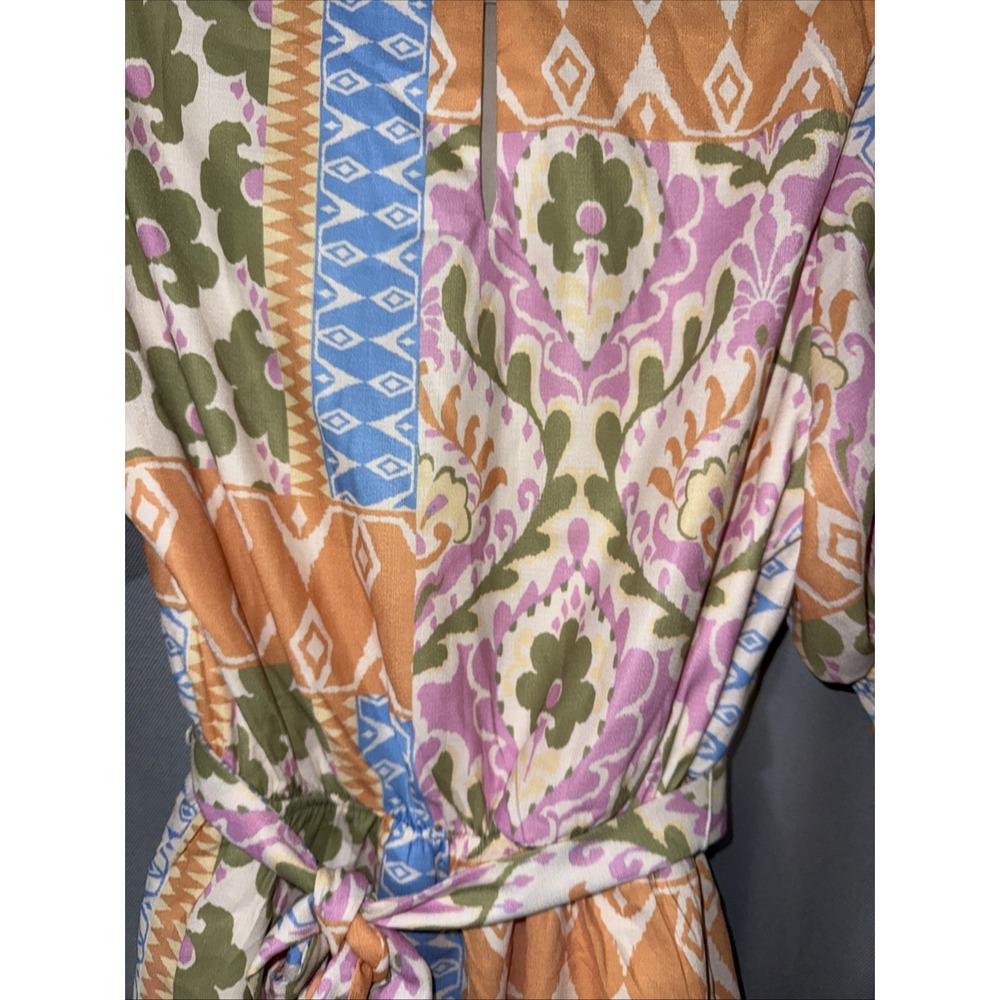 VICI Dolls Floral Patchwork Mini Dress Womens Small Tie Waist Puff Sleeve Ruffle - Picture 4 of 10